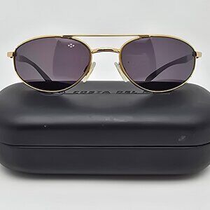 Costa Del Mar Gold Black Frame Polarized Grey Lens Aviator Sunglasses w/ Case